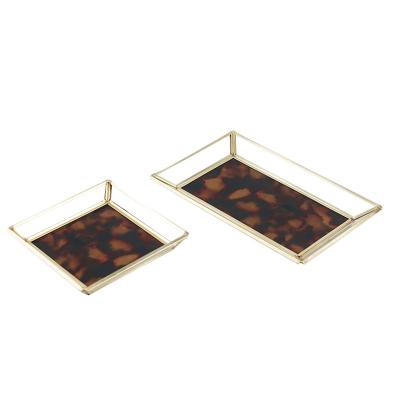 China Retro Leopard Printing High Quality Simple Cosmetic Perfume Home Use Jewelry Storage Glass Tray for sale