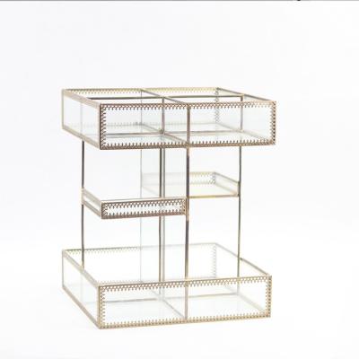 China Viable Fashionable Rectangular Glass Material Makeup Cosmetic Organizer for sale