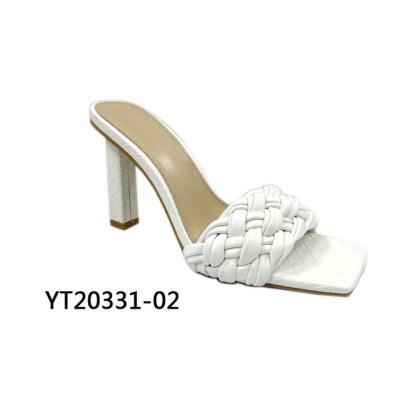 China Anti-Smell Women Fashion Braided Sandals Slippers Fit Toe Block Heels White Mule Shoes 2022 for sale