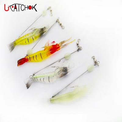 China UCOK 4pcs/pack 10cm/6g plastic shrimp plus hook bait simulation soft prawn lure fishing doomsayer soft bait yellow black rig bass for sale