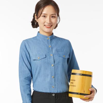 China restaurant & New Bar Design Ladies Long Sleeves Denim Shirt for sale