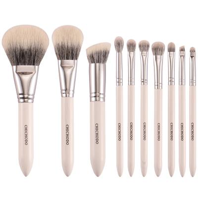 China Angular Blush CHICHODO Wholesale Luxurious Pure White Fox Hair Copper Tube Makeup Brush 10 Brushes Makeup Set Brush for sale