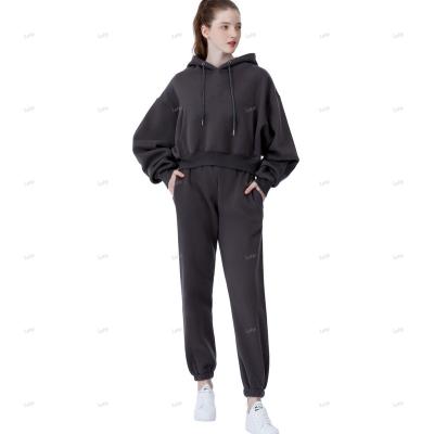 China Breathable Hoodies Suit Solid Can Be Customized Casual Jogging Logo Tracksuit Women 2 Piece Set Fashion Sports Sweatshirts Pullover Home S for sale