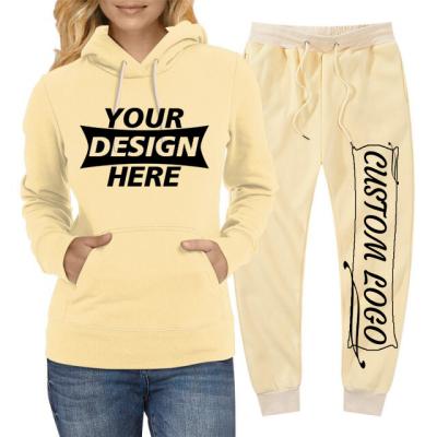 China Breathable Custom Oversized Sweatshirt Logo Jogger Gym Crop Top Two-Piece Winter Sets Women's Clothing Women's Pants And Trousers Set for sale