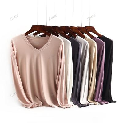 China Women's Breathable T-shirts Women's Tee Shirts Korean Modal Heavy Long Sleeve V Neck T-Shirts Wholesale for sale