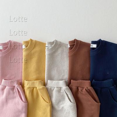 China Breathable Lotte Toddler Kids Baby Girl Boy Knitted Sets Cotton Autumn Clothes Long Sleeve T-shirts +Pants Solid Outfits Baby Tracksuits 0-24M for sale