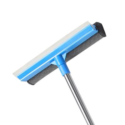 Chine Sustainable Window Squeegee 2 In 1 Side Glass Window Cleaner Dual Blade Rubber And Sponge Aluminum Telescopic Pole Wiper Cleaner à vendre