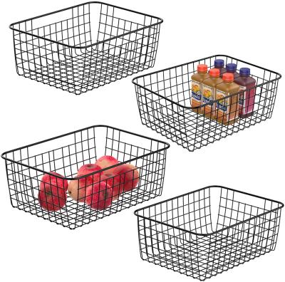 China Large Sustainable Rectangular Iron Wire Basket Organizer, Grid Baskets, Hanging Metal Storage Bin For Kitchen Bathroom Freezer Home Office for sale