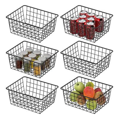 China Viable Wire Mesh Storage Baskets, Black Metal Organizer Bins for Kitchen Pantry Laundry Laundry Freezer Shelf Cabinets Garage for sale