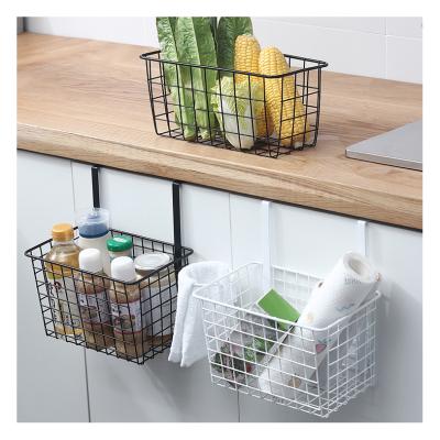 China Sustainable Wholesale Metal Wire Storage Basket Set For Galley, Kitchen, Bathroom, Over Cabinet Metal Grid Storage Baskets With Hooks Black for sale