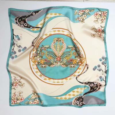 China Wholesale Luxury Elegant Soft Printed 70s 70s Phoenix Crown Style Ethicon Silk Square Silk Satin Scarf Women for sale