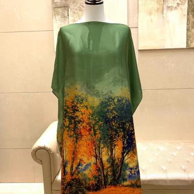 China 2021 New Arrival Beach Dress Anti-static Oil Painting Maple Plus Size Women's Dress for sale