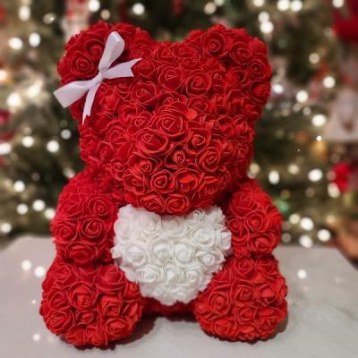 China Natural Touch Artificial Flowers Support PVC Box Foam PE Valentine Gifts Teddy Rose Bear Floral With Gift Box for sale