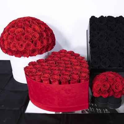 China Rose Luxury Large Heart Suede Natural Real Flower Box Red Natural Floral Touch Preserved Eternal Roses For Gifts for sale