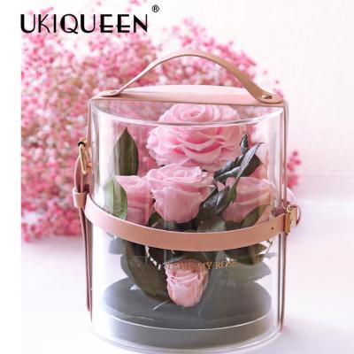 China 2021 Real Touch New Natural Rose Preserved Decorative Flower Rose Boxes Acrylic Perserved Roses Forever Preserved Eternal Roses for sale