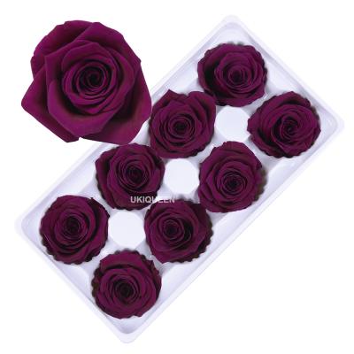 China Wholesale Natural Touch Valentines Day Noble Purple Rainbow Black-Rose-Flower UK 4-5cm Preserved Forever Roses for sale