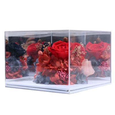 China Wholesale Romantics Preserved Flower In Square Box Preserved Flower Roses For Valentine's Day for sale