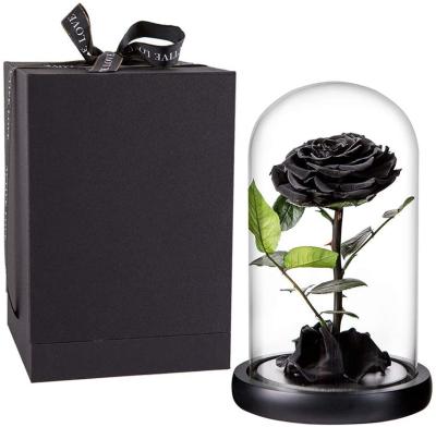 China Bridal Bouquets Wholesale Preserved Flower Single Long Stem Flor Eterna Preservada Glass Dome Black Beast Rose for sale