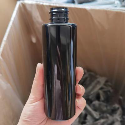 China Round 150ml Cosmetic Black Plastic Bottle , 150ml PET Bottle With 20/410 24/410 Neck for sale