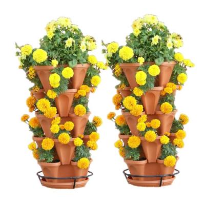 China CLASSIC 5 Row Self Watering Grass Flower Rack Planting Pot Tower Vertical Gardening Strawberry Plastic Stackable Large Planter for sale