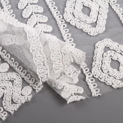 China Breathable White Rope Lace Fabric Embroidery Ribbon Tulle Embroidered Polyester Fabric ST-1071 for sale