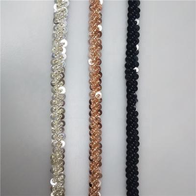 China Viable in fashion 3d white black sequin stock gold 0.7cm floral embroidery beaded lace trim for garment for sale