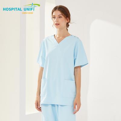 China 0 Carcinogen Wholesale H&U 2024 High Quality Medical Spandex Stretch Breathable Cotton Nursing Scrubs Hospital Uniforms Unique Printed Design for sale