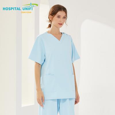 China 0 Carcinogen H&U 2024 Exclusive Custom Logo Medical Nursing Scrubs Spandex Rayon Blend Uniform Sets for Hospital Doctors and Nurses for sale