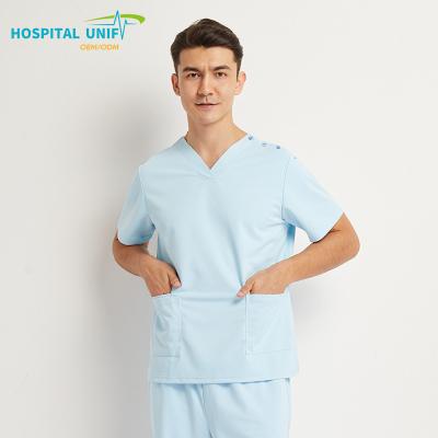 China 0 Carcinogen H&U Wholesale Top Quality Printed Design Medical Hospital Uniforms Spandex Stretch Breathable Cotton Polyester Nursing Scrubs for sale