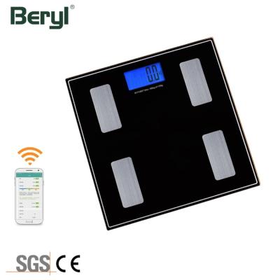 China Hospital Blue Tooth / Black Wireless Home Use Zhongshan Digital Bathroom Weight Smart Scale Connected Body Fat Scale for sale