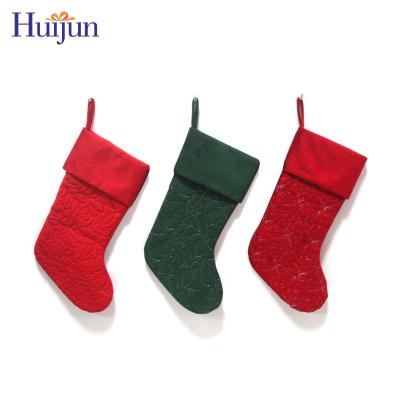 China Decorative Embellished Stitched Velvet Christmas Red Green Stocking for sale