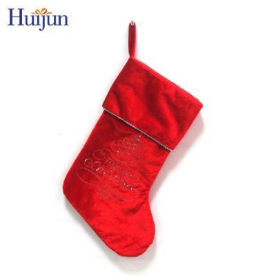 China Decorative Glitter Velvet Christmas Gift Luxury Red Sequin Stocking for sale