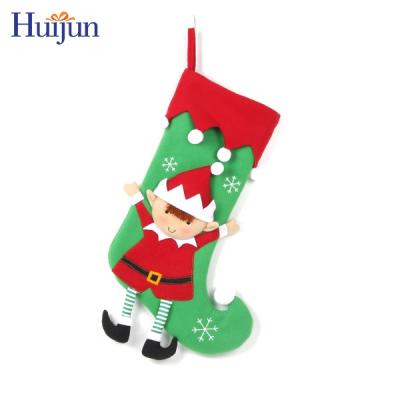 China 2020 Handsome 3D Green Fleece Christmas Elf Decorative Stocking With Legs Gift Bag Wholesale Christmas Tree Decorations for sale