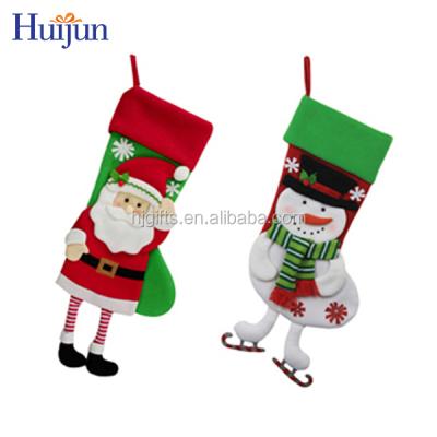 China 2020 New Custom 3D Decorative Santa Snowman Fleece Christmas Stocking With Legs Tree Decoration Wholesale for sale