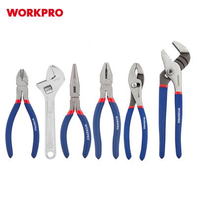 China Comfortable Handle WORKPRO 6 Pcs Machine Diagonal Long Nose Pliers Set Linesman Groove Joint Pliers Set for sale