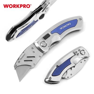 China WORKPRO Quick-Change Quick-Change Blades Safety Folding Heavy Duty Folding Utility Knife Knife Box Cutter for sale