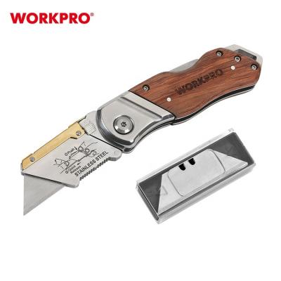 China WORKPRO Back Blade Quick-Change Lock Back Blade Handle Pipe Cutter Box Cutter Mat Wood Knife Folding Utility Knife for sale