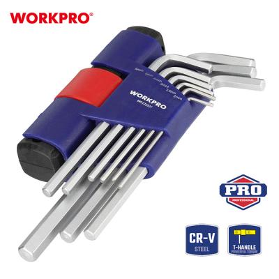 China CRV WORKPRO 9PC Long Arm Hex Wrench Set Allen Wrench Set with T-Handle and Metric Long Arm Ball End Hex Wrench for sale