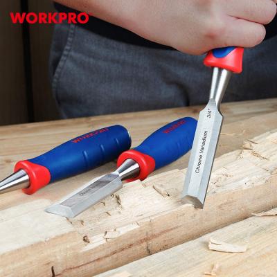 China WORKPRO 3PCs Woodworking Wood Chisel Set Sturdy Chrome Vanadium Steel Woodworking Chisel Set for sale