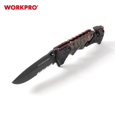 China WORKPRO Folding Blade Pocket Blade Cutter Survival Knife Non-variable Outdoor Wood Handle Knives WORKPRO Outdoor Camping Knife for sale