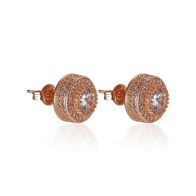 China New Fashion Hiphop Jewelry Round CZ Zircon Stud Earrings Round Diamond Zircon Copper Stainless Steel Stud Girls Earrings for sale