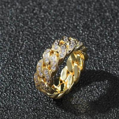 China Simple Personality Men's Simple Personality Men's Ring Real Gold Plating Trendy Cuban Zircon Hiphop Hip Hop Ring 8mm Row Ring for sale