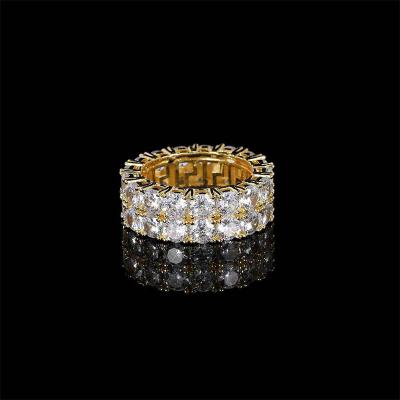 China Hip Hop Ring Women's Ring Real Gold Plating Fashionable Full Transparent Zircon Ring Double Row Hiphop Men's Border Personality for sale