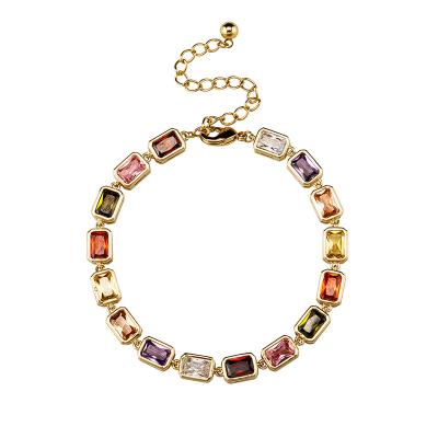 China New Retro Vintage Design Jewelry Colored Gemstone 14K Gold Plated Length Adjustment Wedding Women's Bracelet for sale