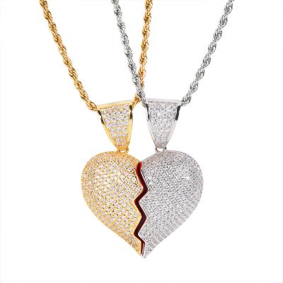 China Hot Selling Custom Made Hiphop Hip Hop Broken Heart Necklace Stainless Steel Gold Silver Broken Heart Necklace For Women Men for sale