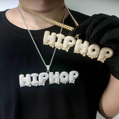 China Custom Hip Hop Rock Zircon Diamond Women Fashion Jewelry America Gift Chain Party Stainless Steel Letter Necklace Pendant for sale