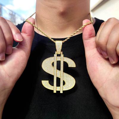 China Hip Hop Personality Dollar Sign Necklace Zircon Street Hippie Copper Micro Inlaid Stainless Steel Pendant Fashion Brand Jewelry for sale