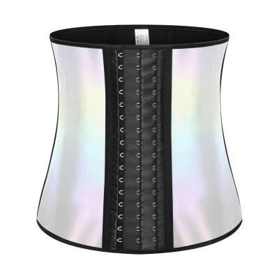 China 2021 NEW Women Tummy Control Rainbow Waist Trainer Unique 9 Antibacterial Steel Boned Latex Waist Trainer Reflective Trainer for sale