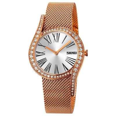 China Luxury Skmei 9252 Japan movt diamond stainless steel ladies bracelet wrist watch water resistant for women quartz custom watch for sale