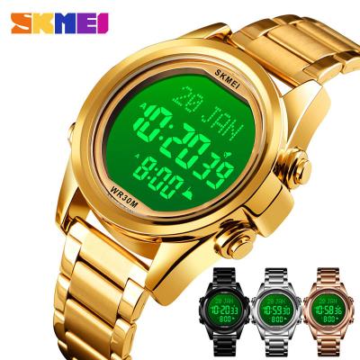 China SKMEI 1667 Alarm Stainless Steel Qibla Direction Compass Islamic Azan Digital Watch For Muslim Prayers for sale